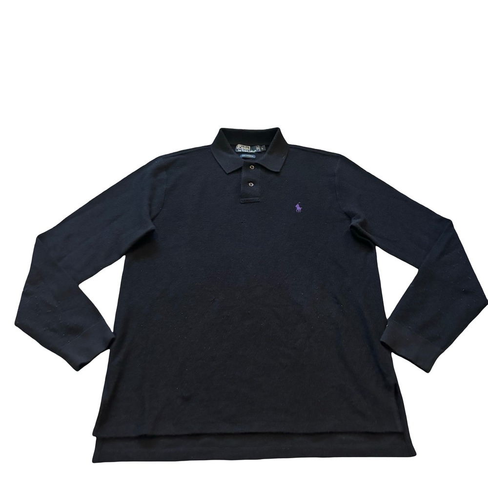 Polo Ralph Lauren Mens Black 100% Cashmere Long Sleeve Polo Shirt Purple Ponyβ L